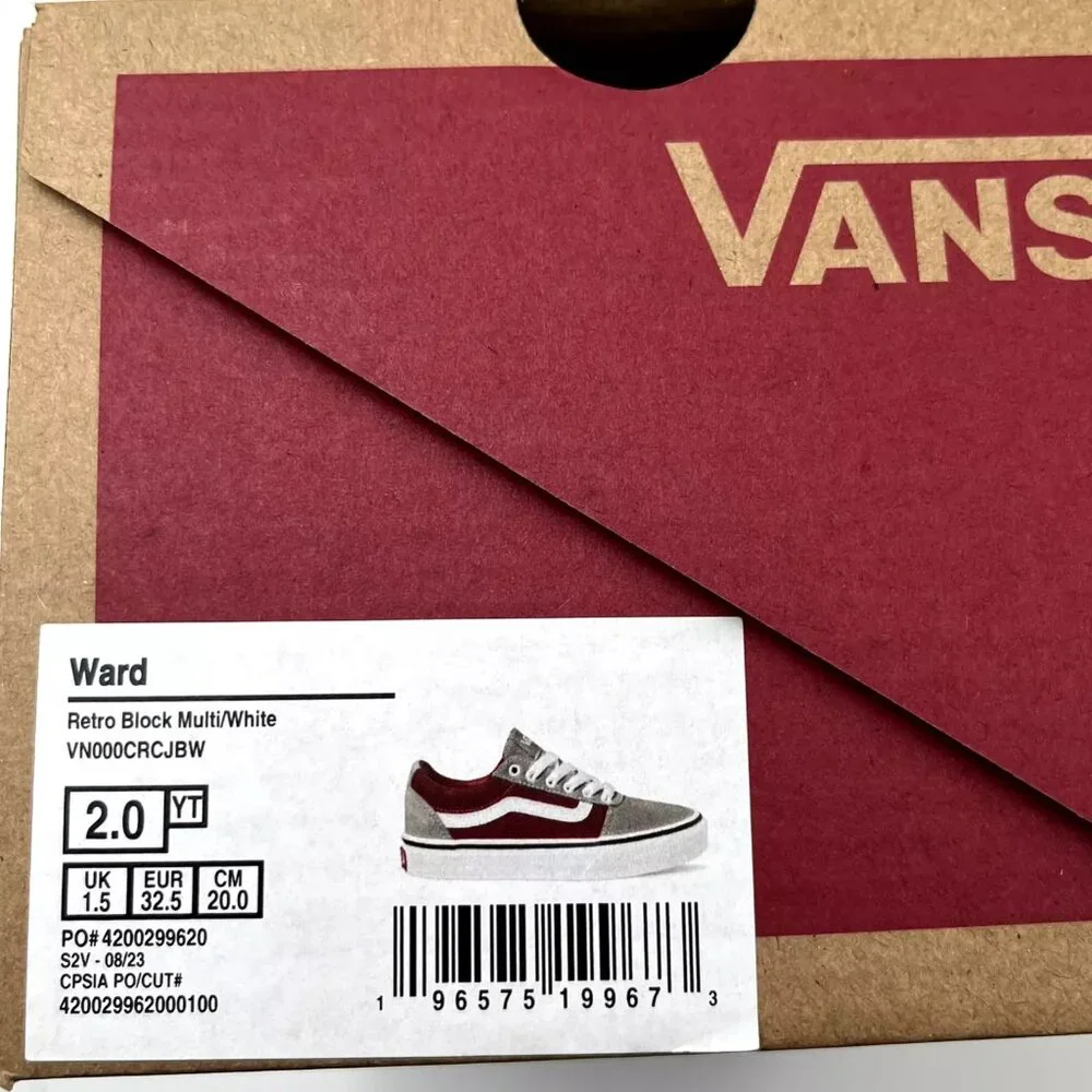 Vans‎ Ward Youth Boy's Suede Casual Sneakers Size 2 Gray Burgundy Classic Style